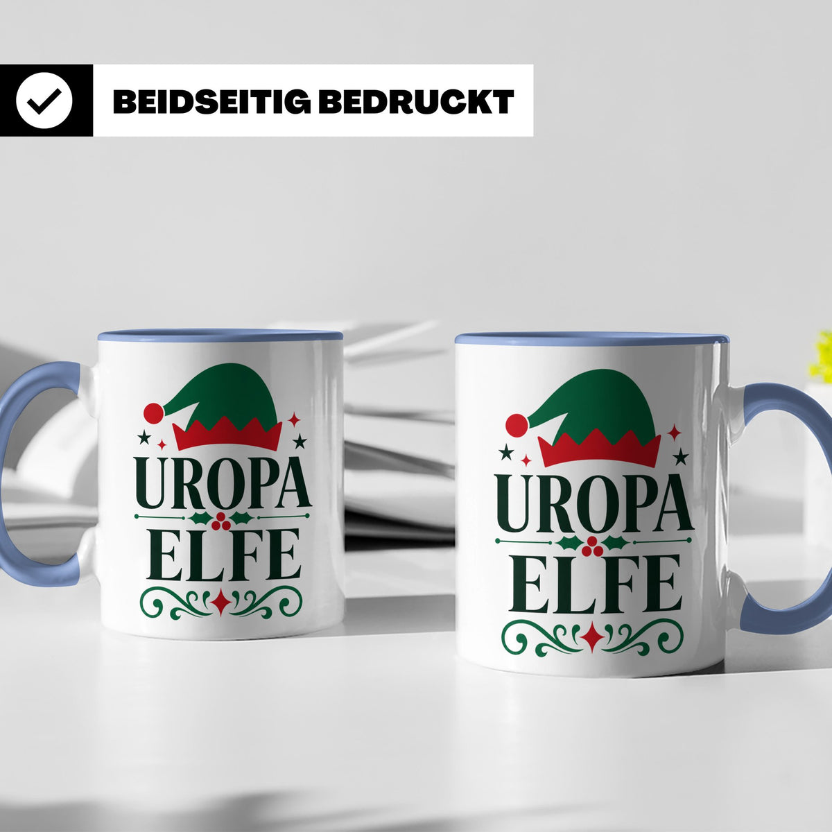 Uropa Elfe Tasse lustiges Urgroßvater Geschenk | Weihnachtse – Blau [farbe:blau]