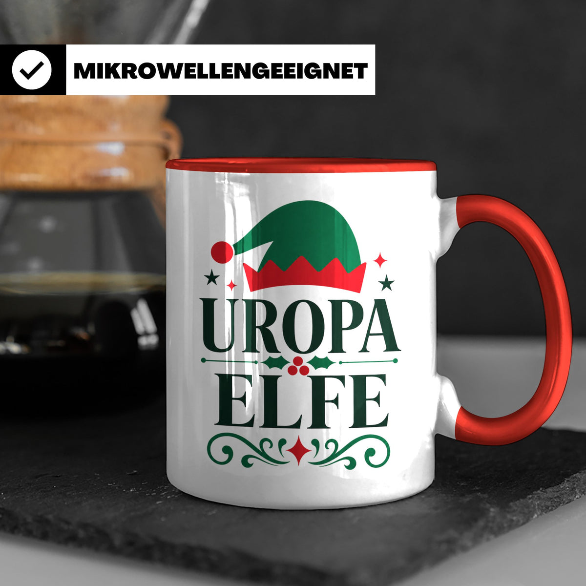 Uropa Elfe Tasse lustiges Urgroßvater Geschenk | Weihnachtse – Rot [farbe:rot]