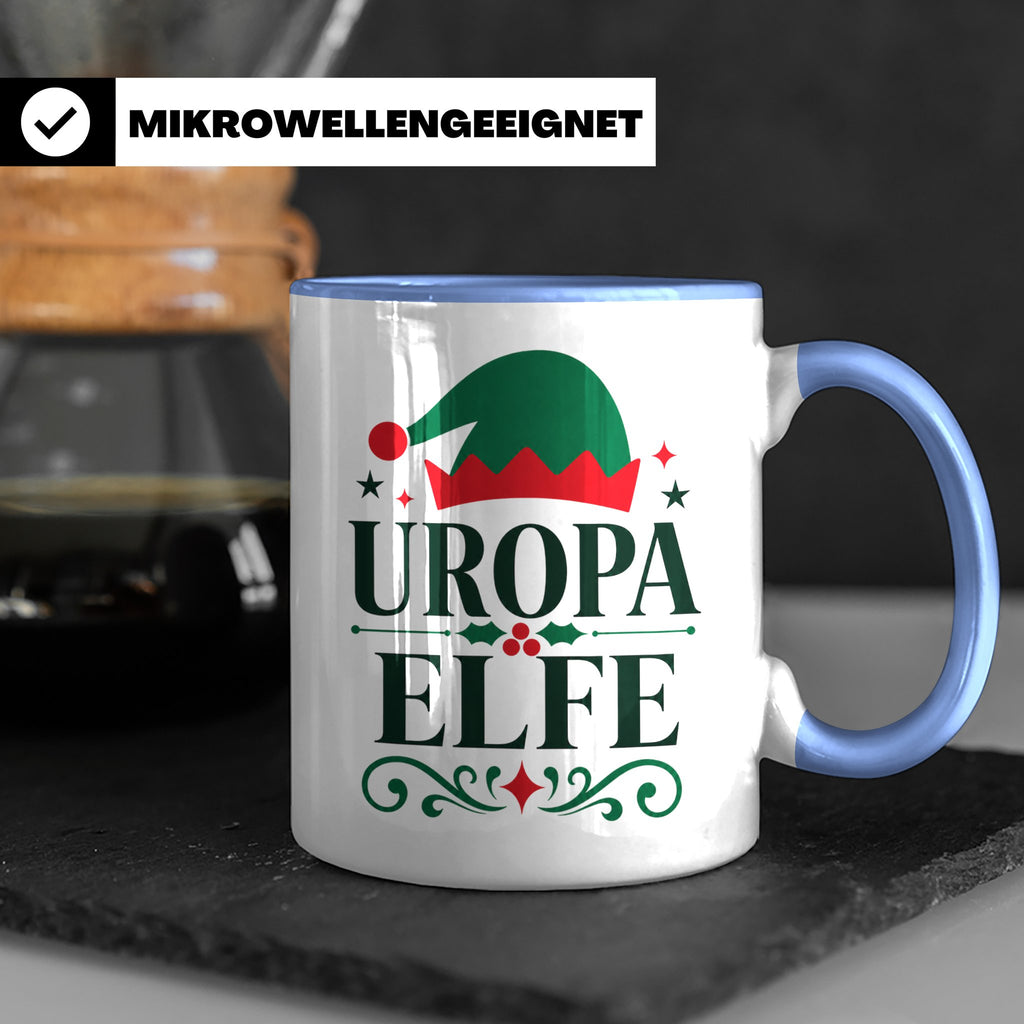 Uropa Elfe Tasse lustiges Urgroßvater Geschenk | Weihnachtse – Blau [farbe:blau]