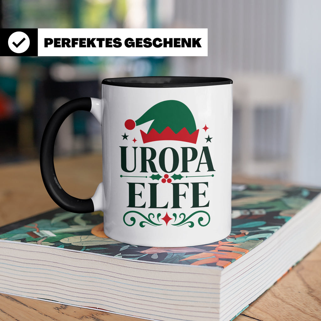 Uropa Elfe Tasse lustiges Urgroßvater Geschenk | Weihnachtse – Schwarz [farbe:schwarz]