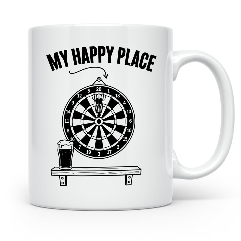 Dart Tasse My Happy Place Spruch für Dartspieler & Fans Kaff – Weiß [farbe:weiß]