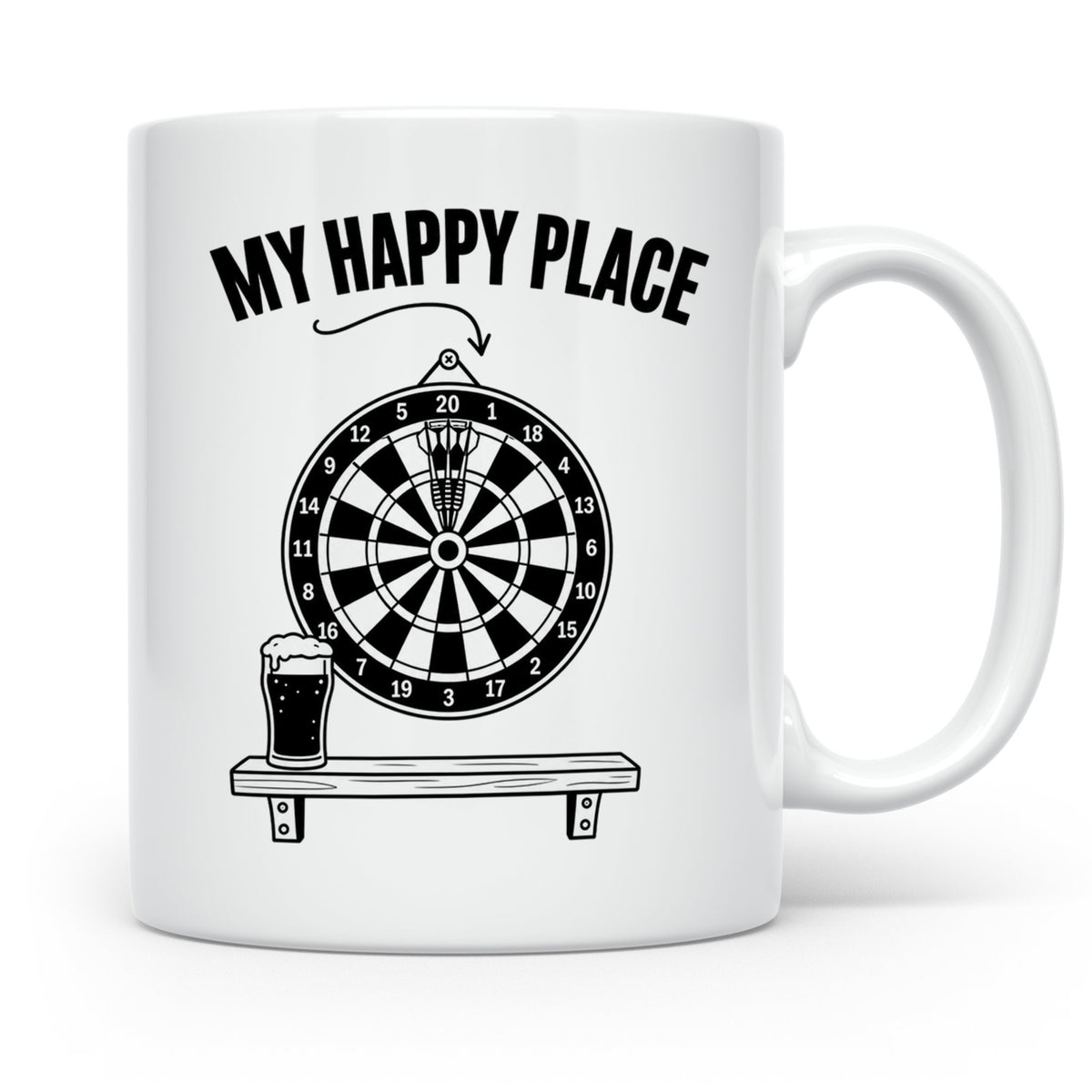 Dart Tasse My Happy Place Spruch für Dartspieler & Fans Kaff – Weiß [farbe:weiß]