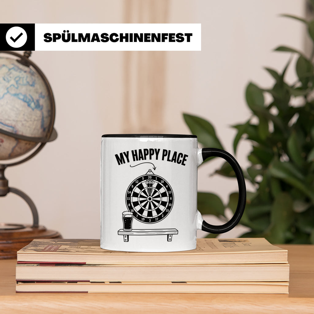 Dart Tasse My Happy Place Spruch für Dartspieler & Fans Kaff – Schwarz [farbe:schwarz]