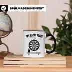 Dart Tasse My Happy Place Spruch für Dartspieler & Fans Kaff – Schwarz [farbe:schwarz]