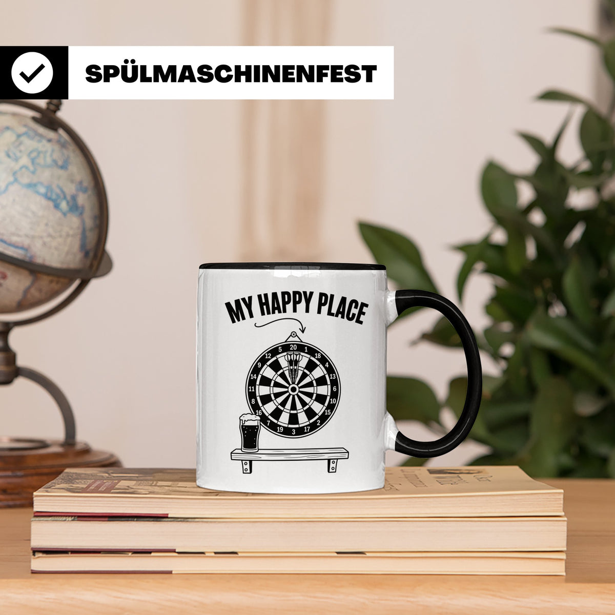 Dart Tasse My Happy Place Spruch für Dartspieler & Fans Kaff – Schwarz [farbe:schwarz]