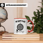 Dart Tasse My Happy Place Spruch für Dartspieler & Fans Kaff – Rot [farbe:rot]