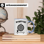 Dart Tasse My Happy Place Spruch für Dartspieler & Fans Kaff – Blau [farbe:blau]