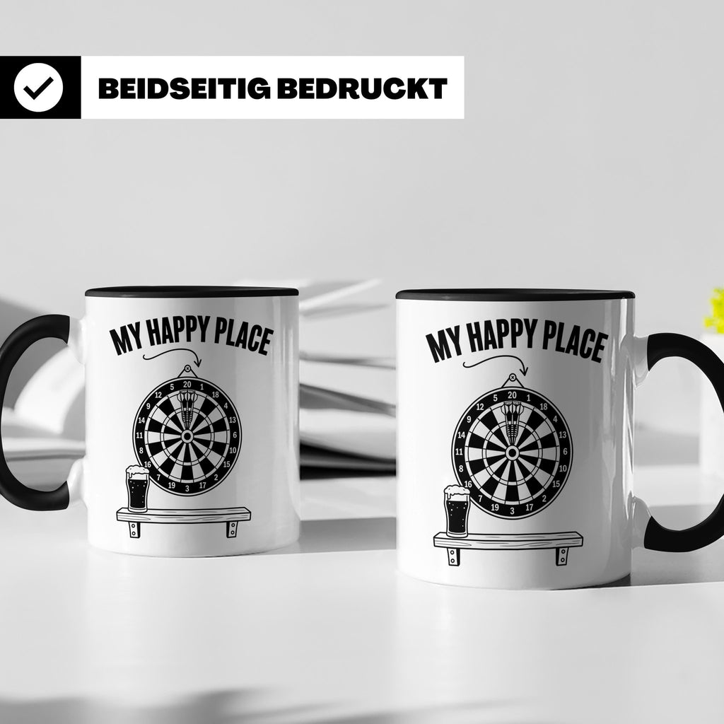 Dart Tasse My Happy Place Spruch für Dartspieler & Fans Kaff – Schwarz [farbe:schwarz]