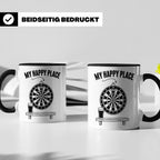 Dart Tasse My Happy Place Spruch für Dartspieler & Fans Kaff – Schwarz [farbe:schwarz]