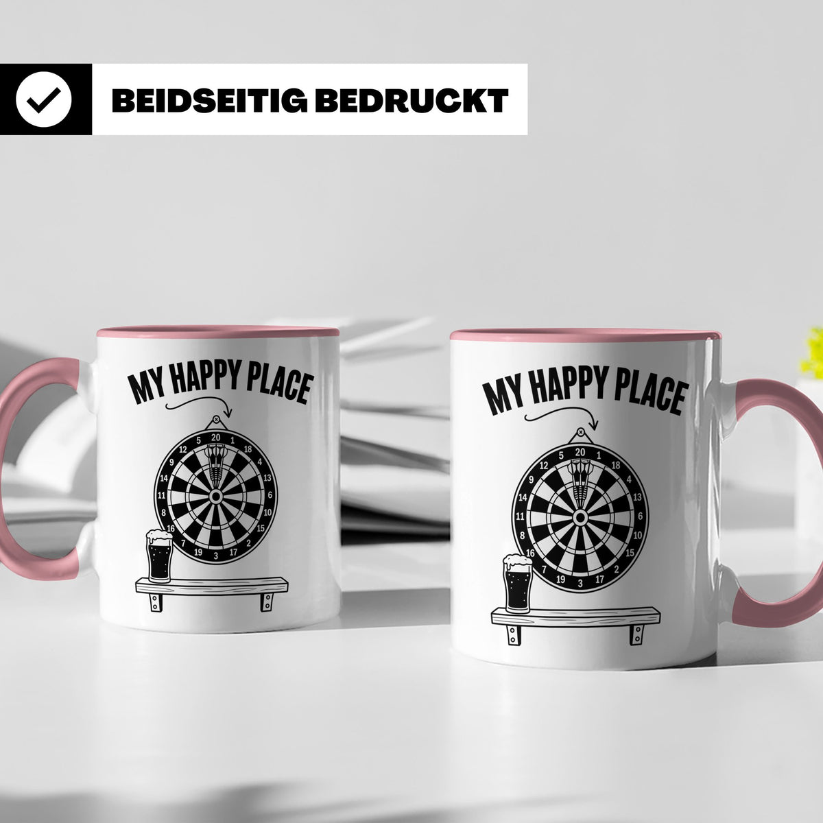 Dart Tasse My Happy Place Spruch für Dartspieler & Fans Kaff – Rosa [farbe:rosa]