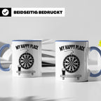 Dart Tasse My Happy Place Spruch für Dartspieler & Fans Kaff – Blau [farbe:blau]