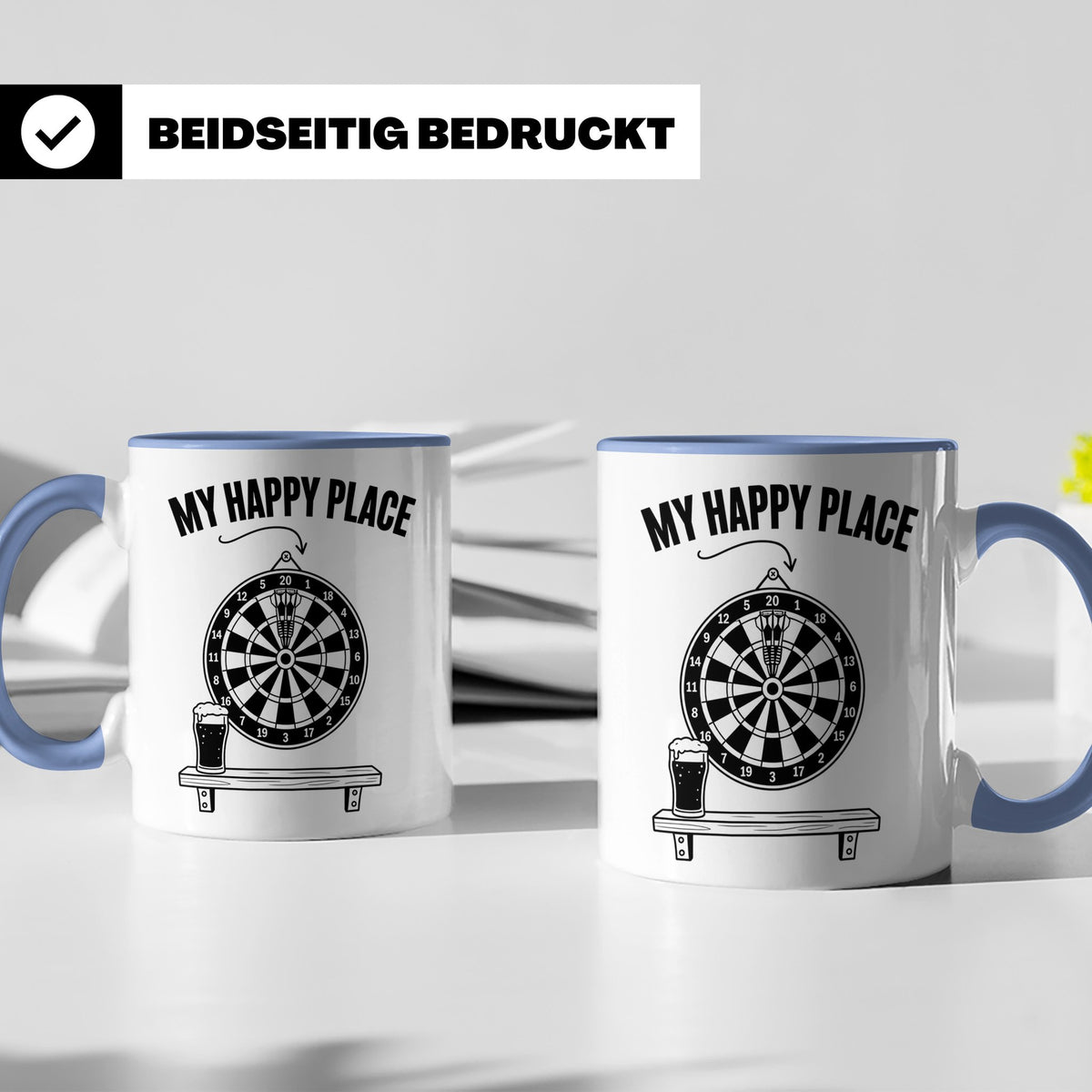 Dart Tasse My Happy Place Spruch für Dartspieler & Fans Kaff – Blau [farbe:blau]