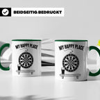Dart Tasse My Happy Place Spruch für Dartspieler & Fans Kaff – Grün [farbe:grün]