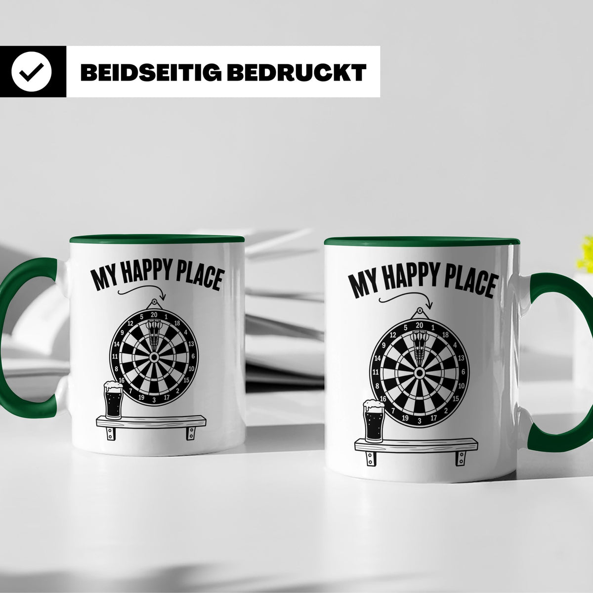 Dart Tasse My Happy Place Spruch für Dartspieler & Fans Kaff – Grün [farbe:grün]