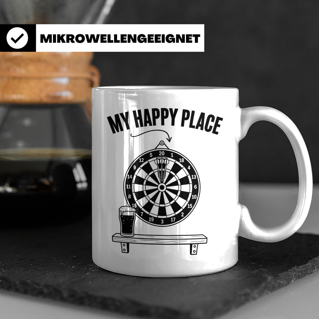 Dart Tasse My Happy Place Spruch für Dartspieler & Fans Kaff – Weiß [farbe:weiß]
