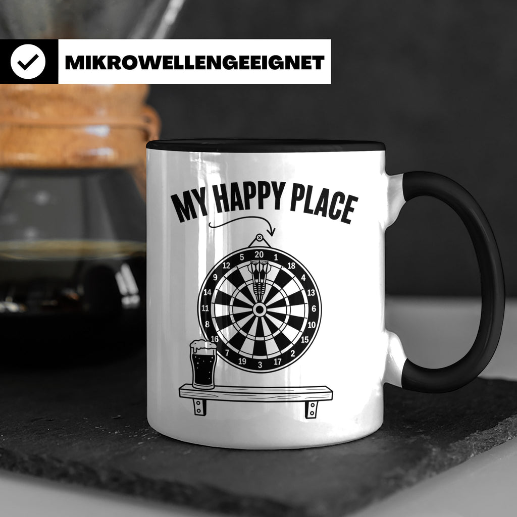 Dart Tasse My Happy Place Spruch für Dartspieler & Fans Kaff – Schwarz [farbe:schwarz]
