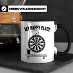 Dart Tasse My Happy Place Spruch für Dartspieler & Fans Kaff – Schwarz [farbe:schwarz]