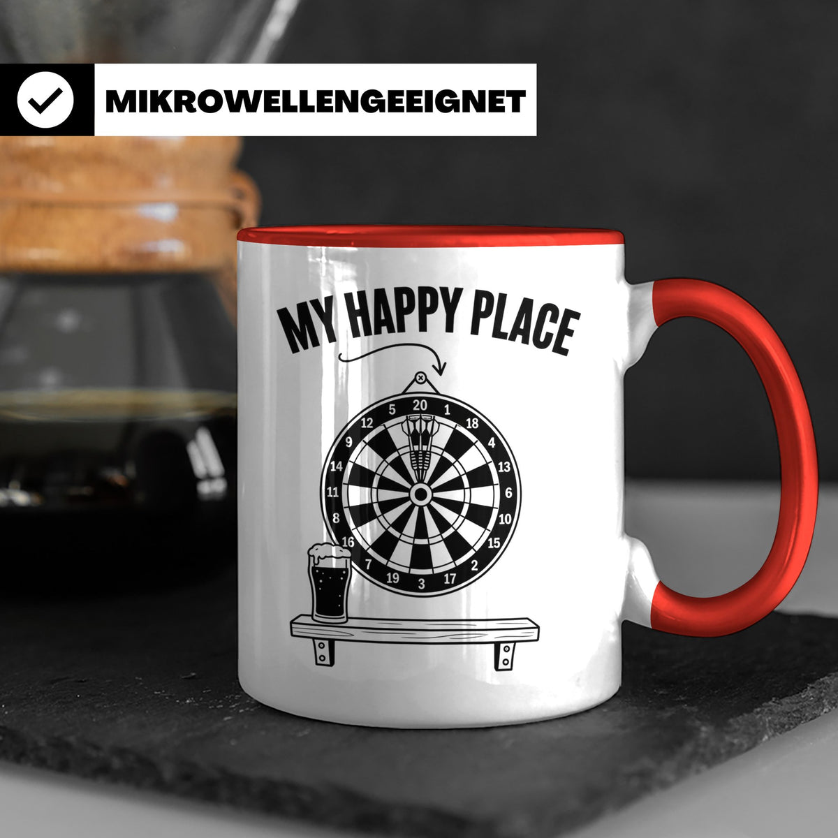Dart Tasse My Happy Place Spruch für Dartspieler & Fans Kaff – Rot [farbe:rot]