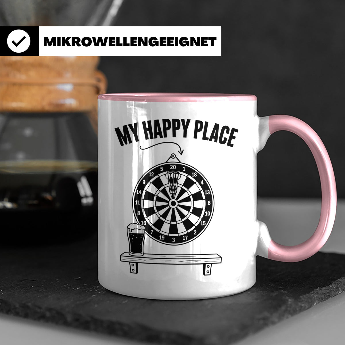 Dart Tasse My Happy Place Spruch für Dartspieler & Fans Kaff – Rosa [farbe:rosa]
