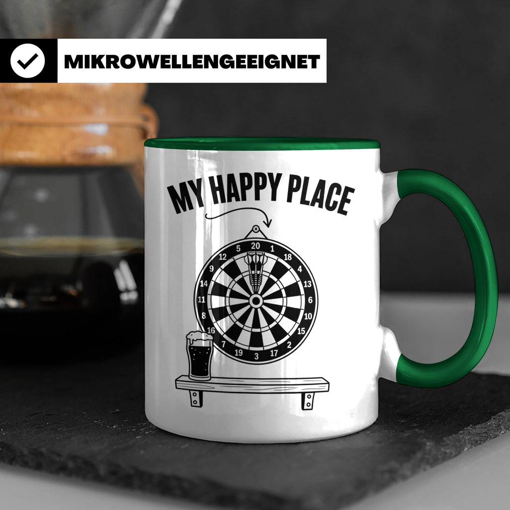 Dart Tasse My Happy Place Spruch für Dartspieler & Fans Kaff – Grün [farbe:grün]