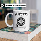 Dart Tasse My Happy Place Spruch für Dartspieler & Fans Kaff – Weiß [farbe:weiß]