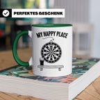 Dart Tasse My Happy Place Spruch für Dartspieler & Fans Kaff – Grün [farbe:grün]