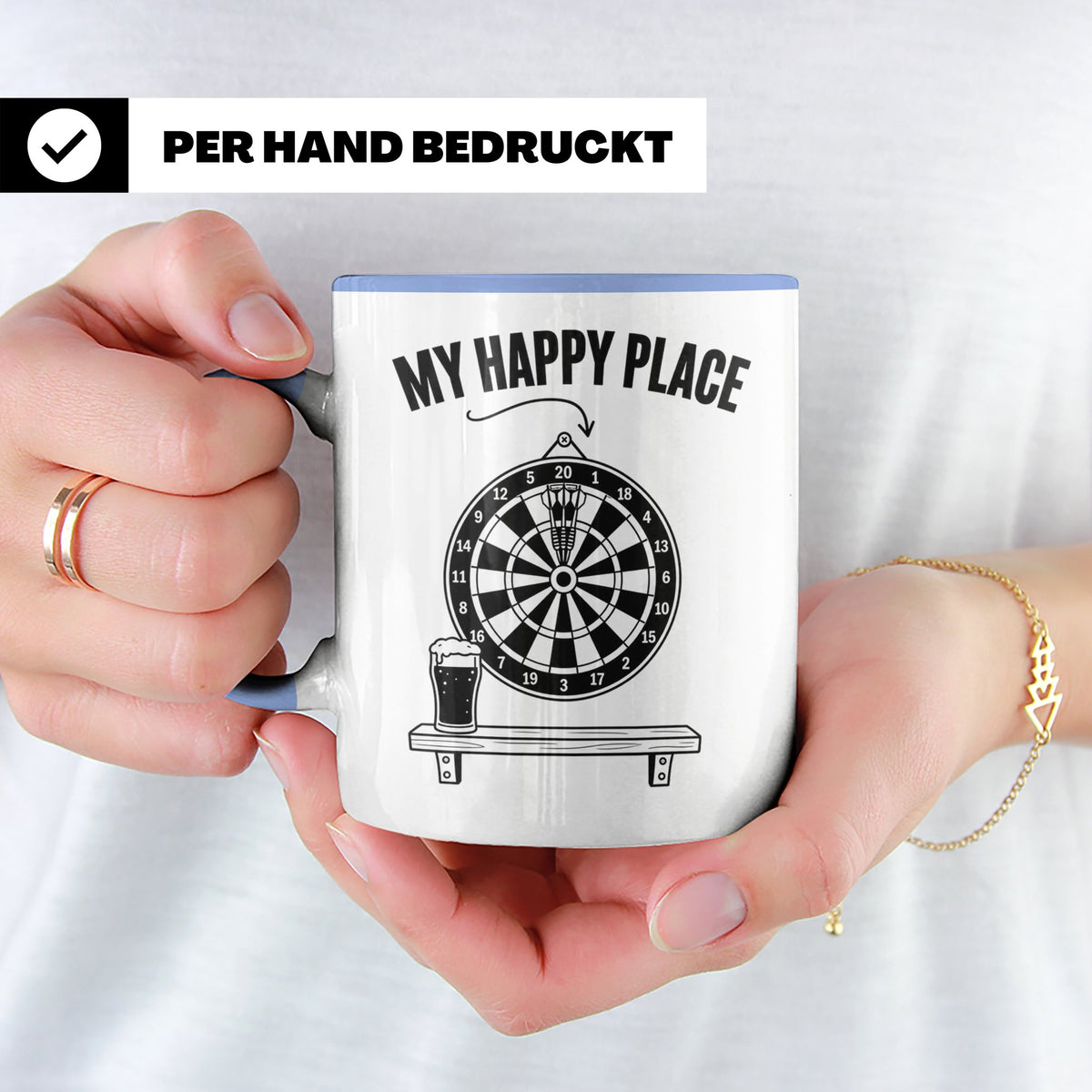 Dart Tasse My Happy Place Spruch für Dartspieler & Fans Kaff – Blau [farbe:blau]