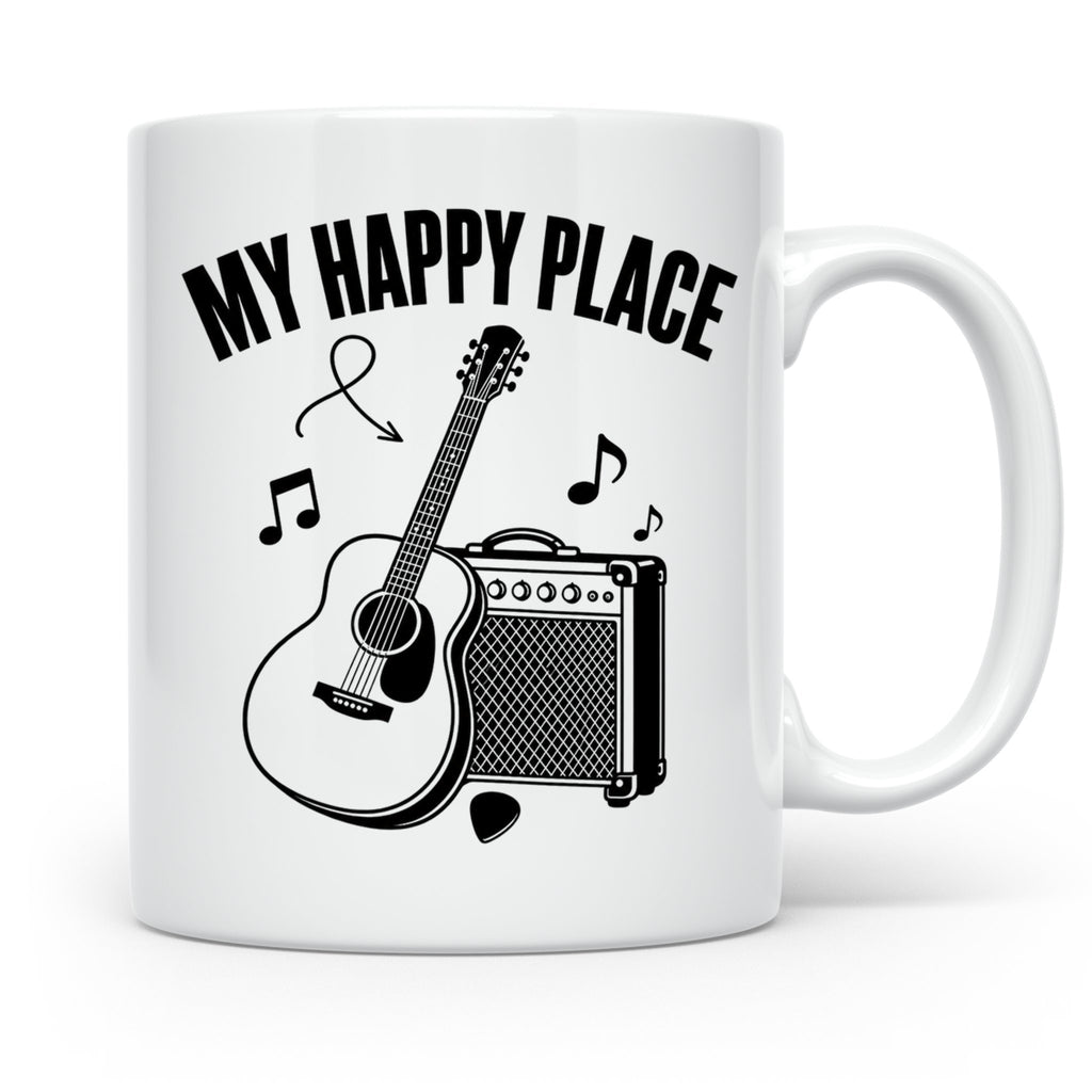 Gitarristen Tasse My Happy Place Spruch Akustikgitarre & Ver – Weiß [farbe:weiß]