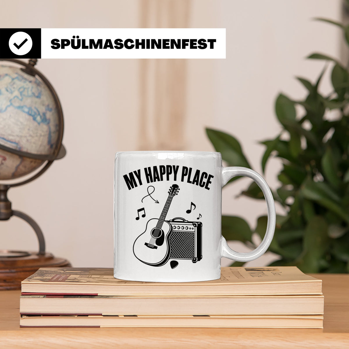 Gitarristen Tasse My Happy Place Spruch Akustikgitarre & Ver – Weiß [farbe:weiß]
