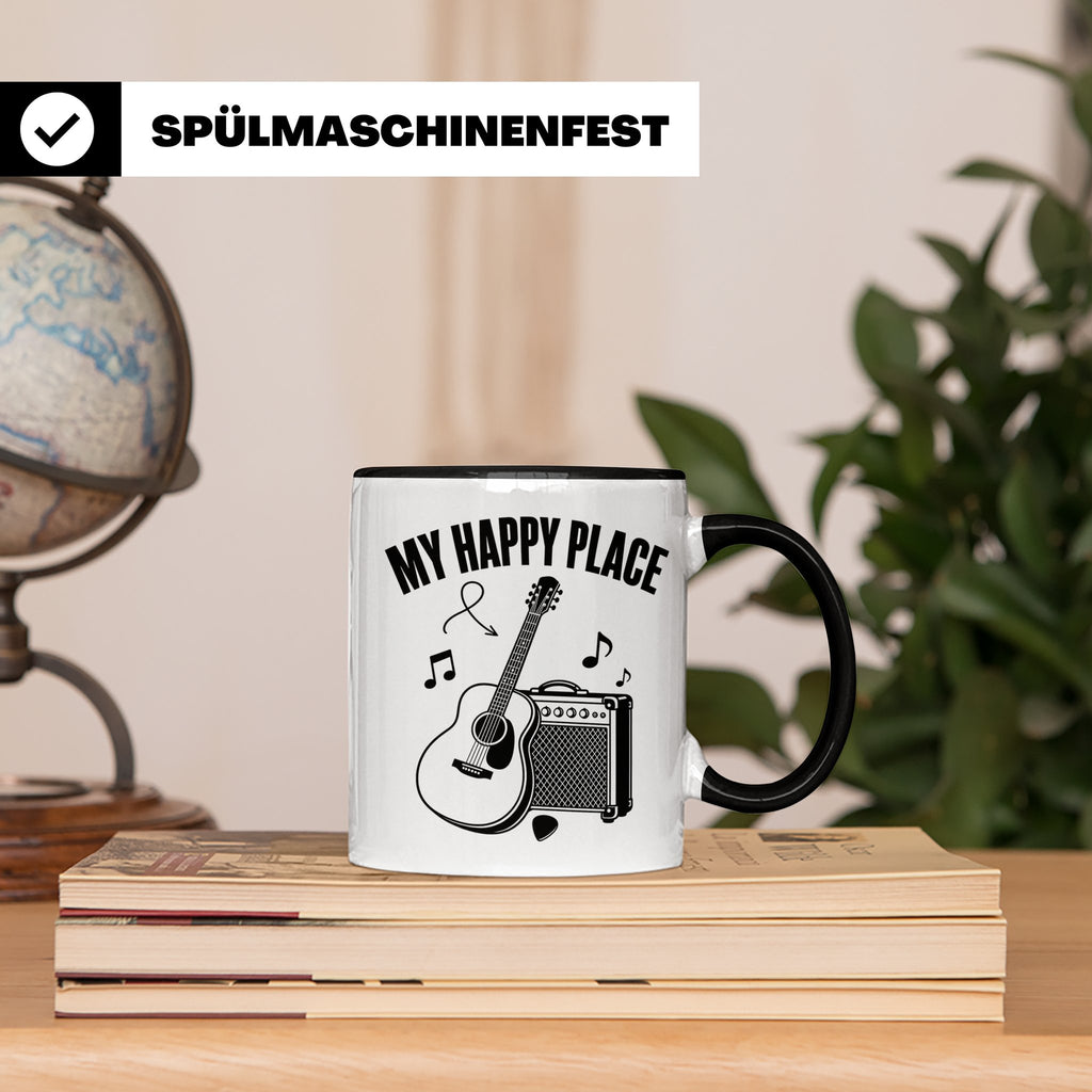 Gitarristen Tasse My Happy Place Spruch Akustikgitarre & Ver – Schwarz [farbe:schwarz]