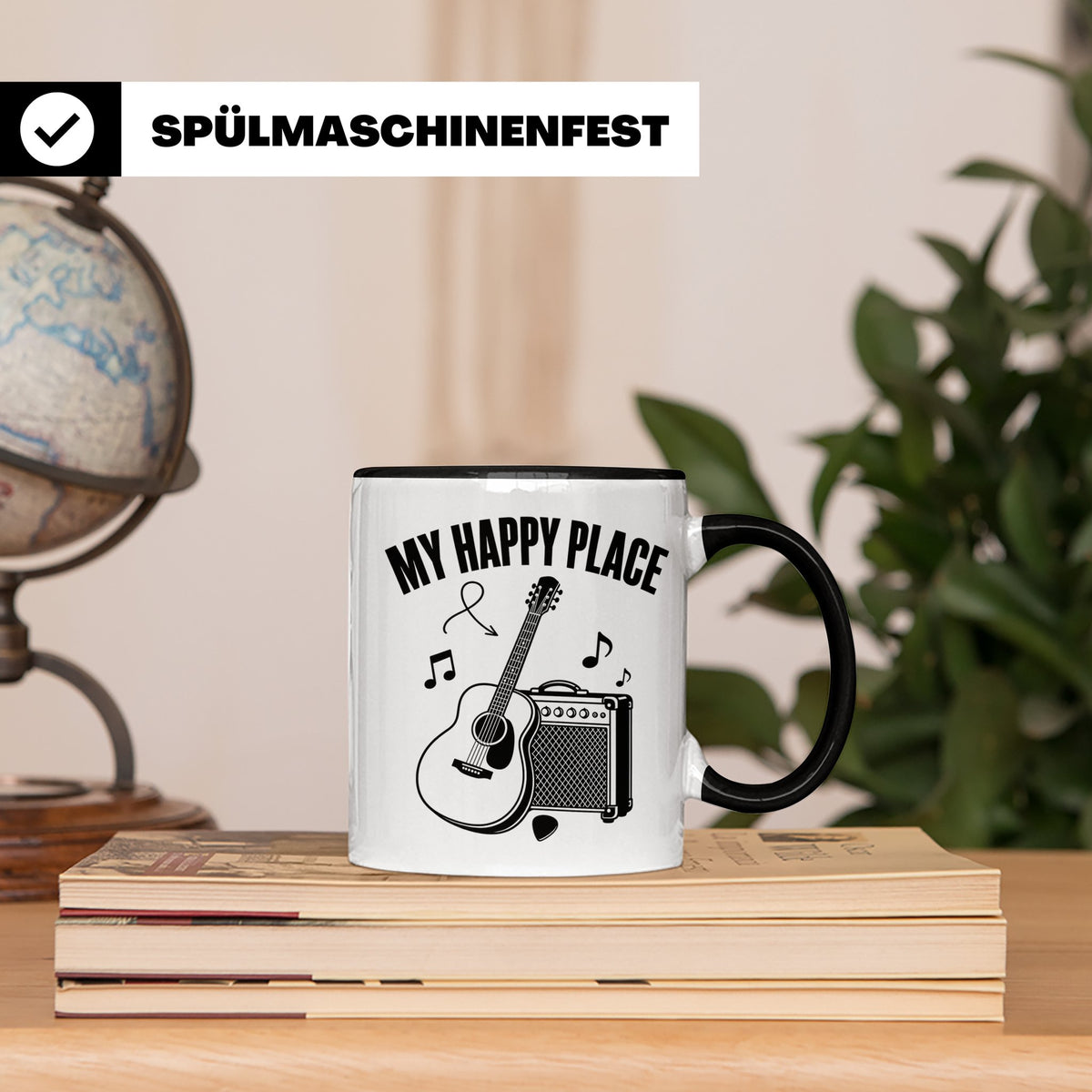 Gitarristen Tasse My Happy Place Spruch Akustikgitarre & Ver – Schwarz [farbe:schwarz]