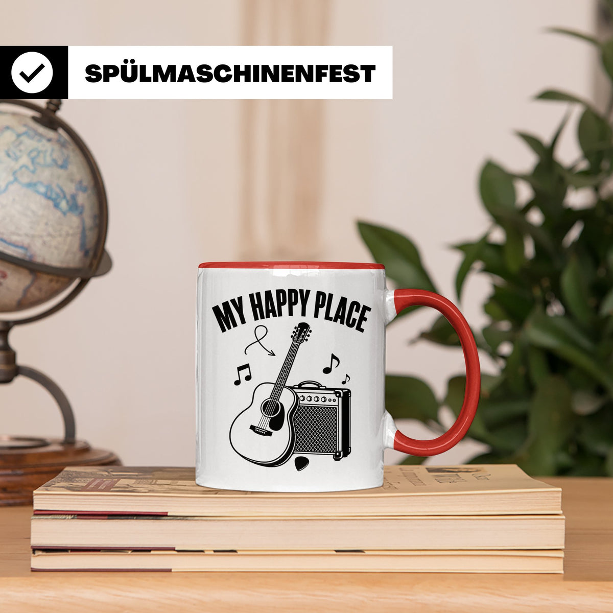 Gitarristen Tasse My Happy Place Spruch Akustikgitarre & Ver – Rot [farbe:rot]