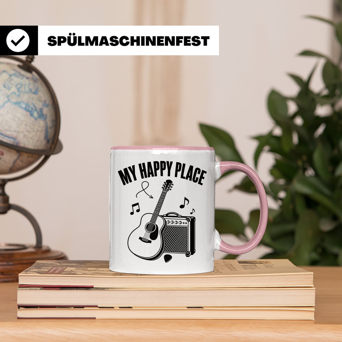 Gitarristen Tasse My Happy Place Spruch Akustikgitarre & Ver – Rosa [farbe:rosa]