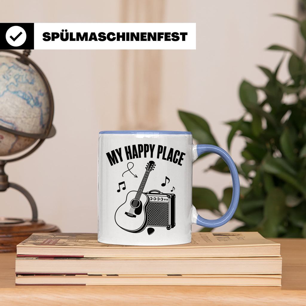 Gitarristen Tasse My Happy Place Spruch Akustikgitarre & Ver – Blau [farbe:blau]