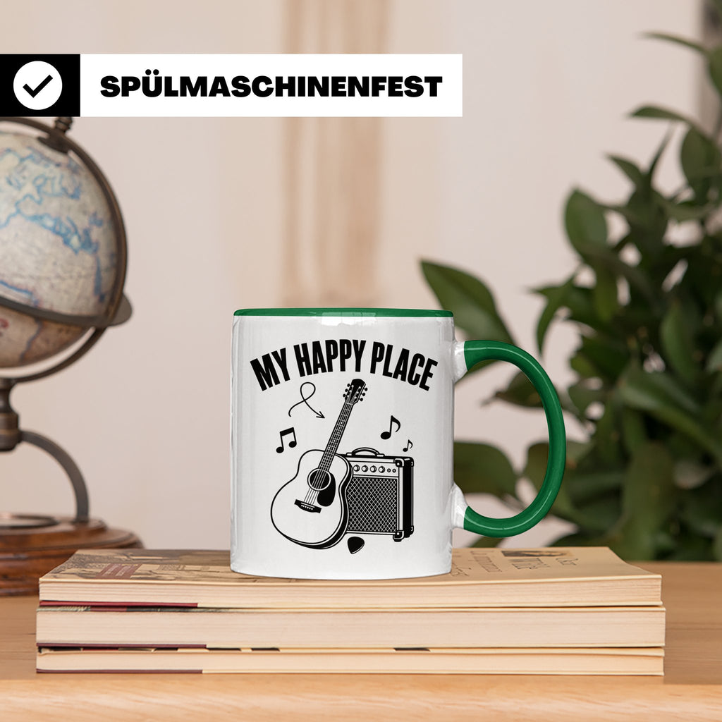 Gitarristen Tasse My Happy Place Spruch Akustikgitarre & Ver – Grün [farbe:grün]