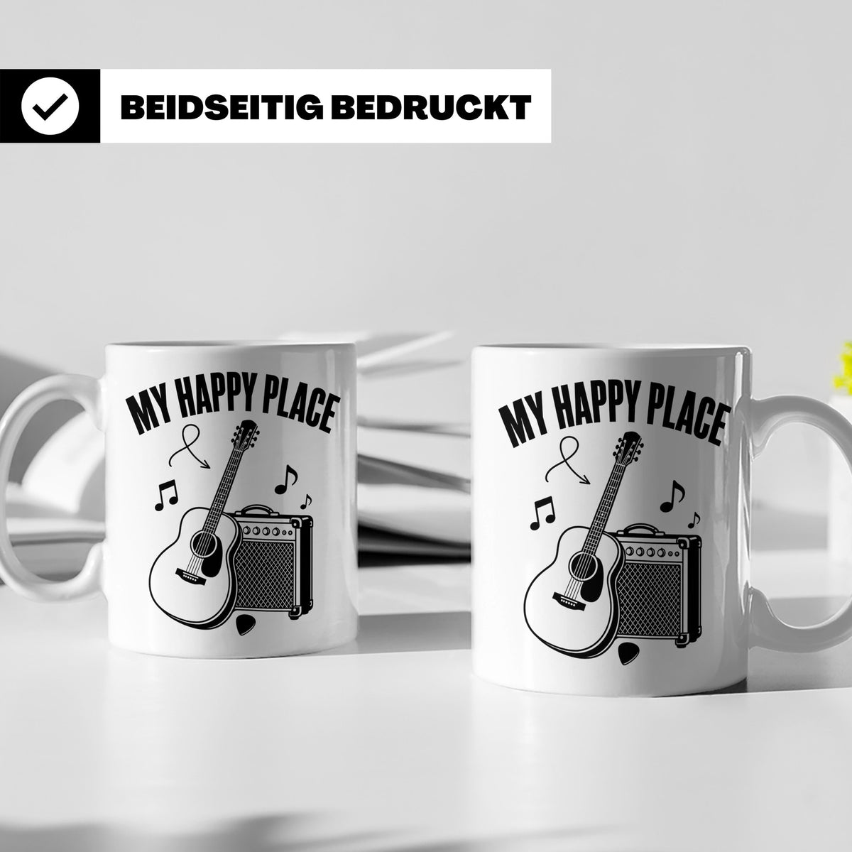 Gitarristen Tasse My Happy Place Spruch Akustikgitarre & Ver – Weiß [farbe:weiß]