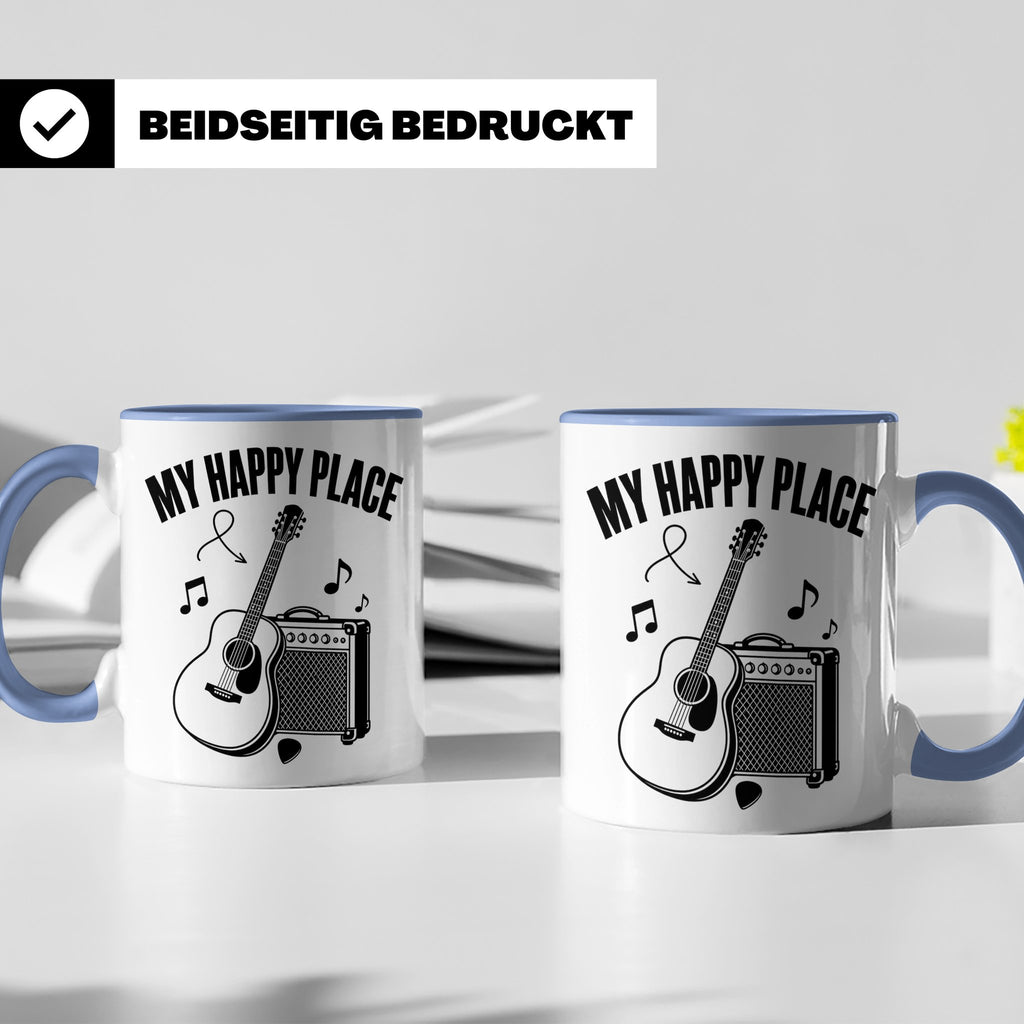 Gitarristen Tasse My Happy Place Spruch Akustikgitarre & Ver – Blau [farbe:blau]