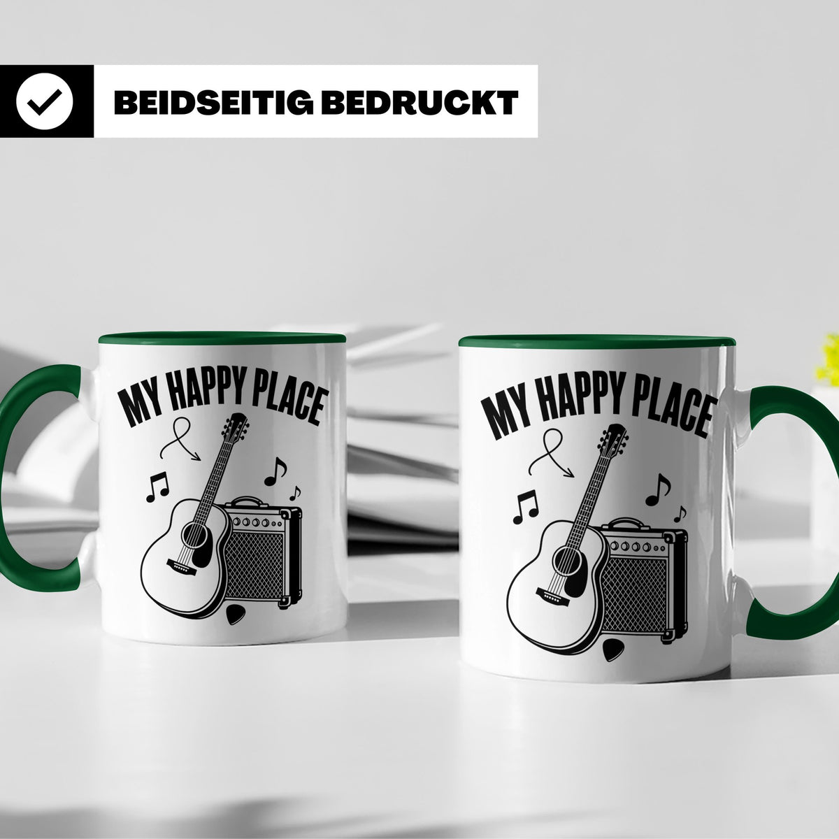 Gitarristen Tasse My Happy Place Spruch Akustikgitarre & Ver – Grün [farbe:grün]