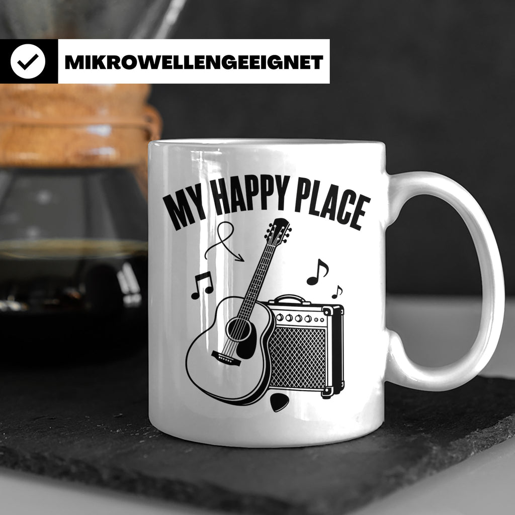 Gitarristen Tasse My Happy Place Spruch Akustikgitarre & Ver – Weiß [farbe:weiß]