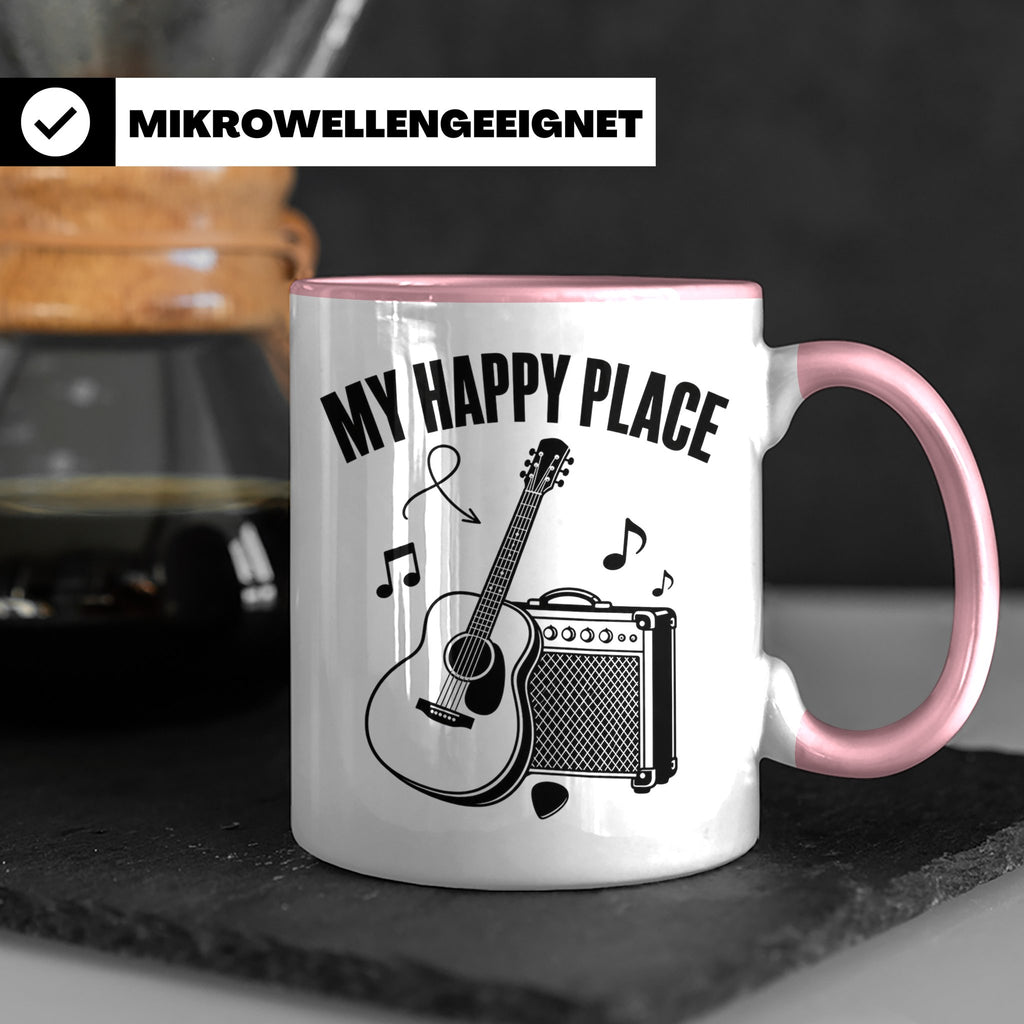 Gitarristen Tasse My Happy Place Spruch Akustikgitarre & Ver – Rosa [farbe:rosa]