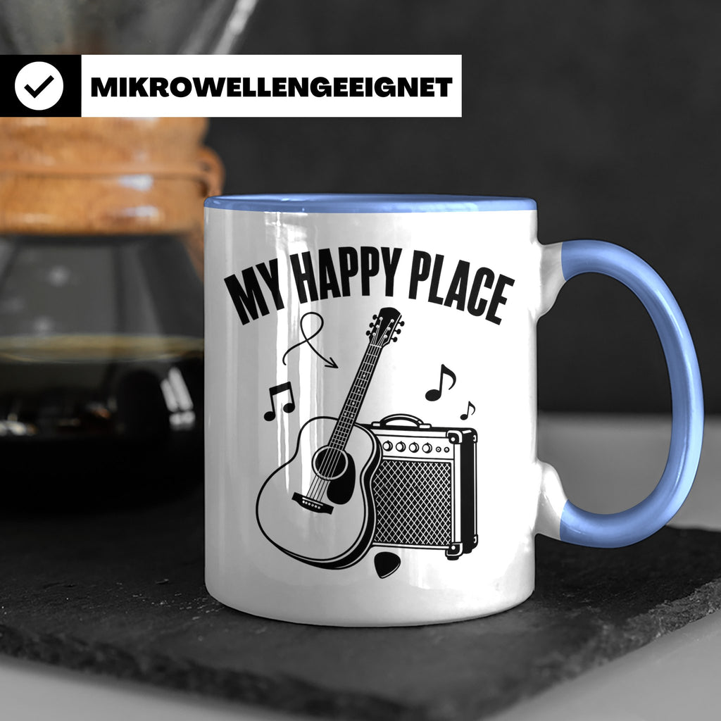 Gitarristen Tasse My Happy Place Spruch Akustikgitarre & Ver – Blau [farbe:blau]