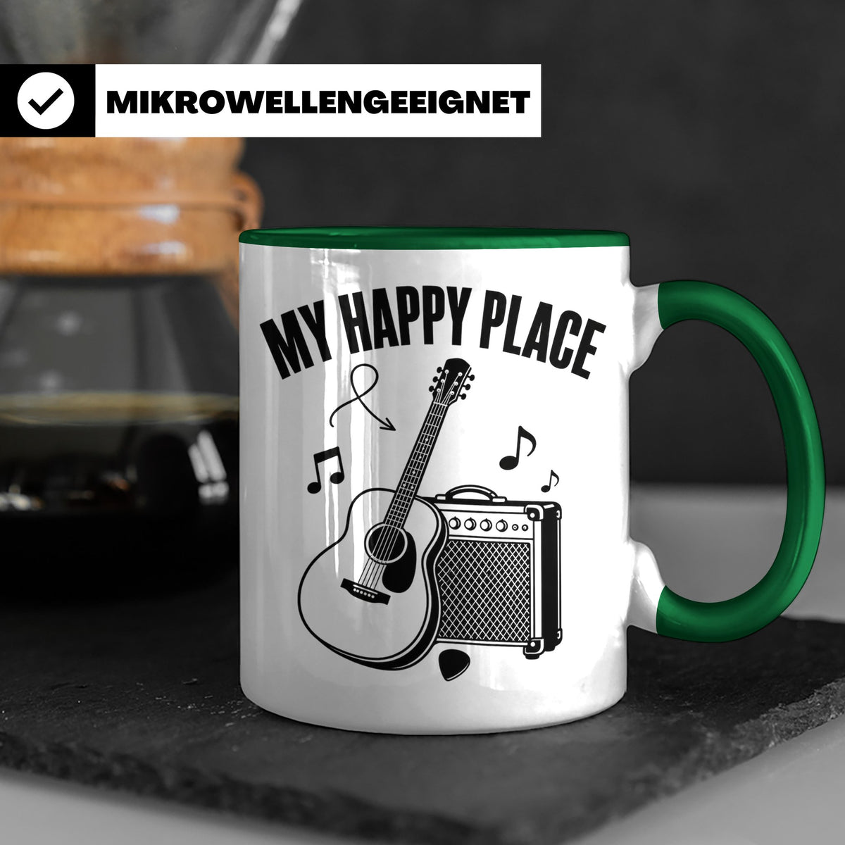 Gitarristen Tasse My Happy Place Spruch Akustikgitarre & Ver – Grün [farbe:grün]