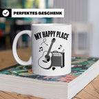 Gitarristen Tasse My Happy Place Spruch Akustikgitarre & Ver – Weiß [farbe:weiß]