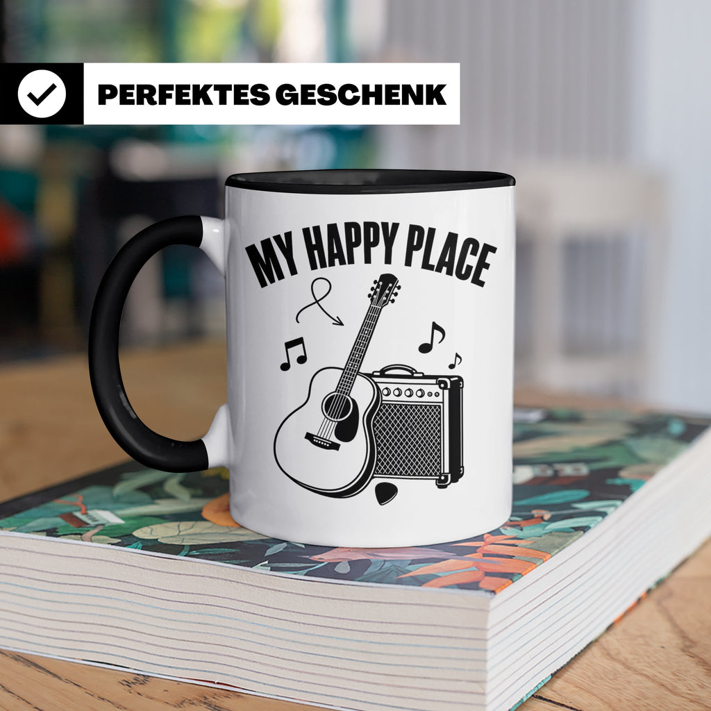 Gitarristen Tasse My Happy Place Spruch Akustikgitarre & Ver – Schwarz [farbe:schwarz]