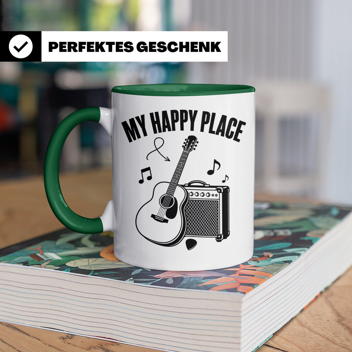 Gitarristen Tasse My Happy Place Spruch Akustikgitarre & Ver – Grün [farbe:grün]