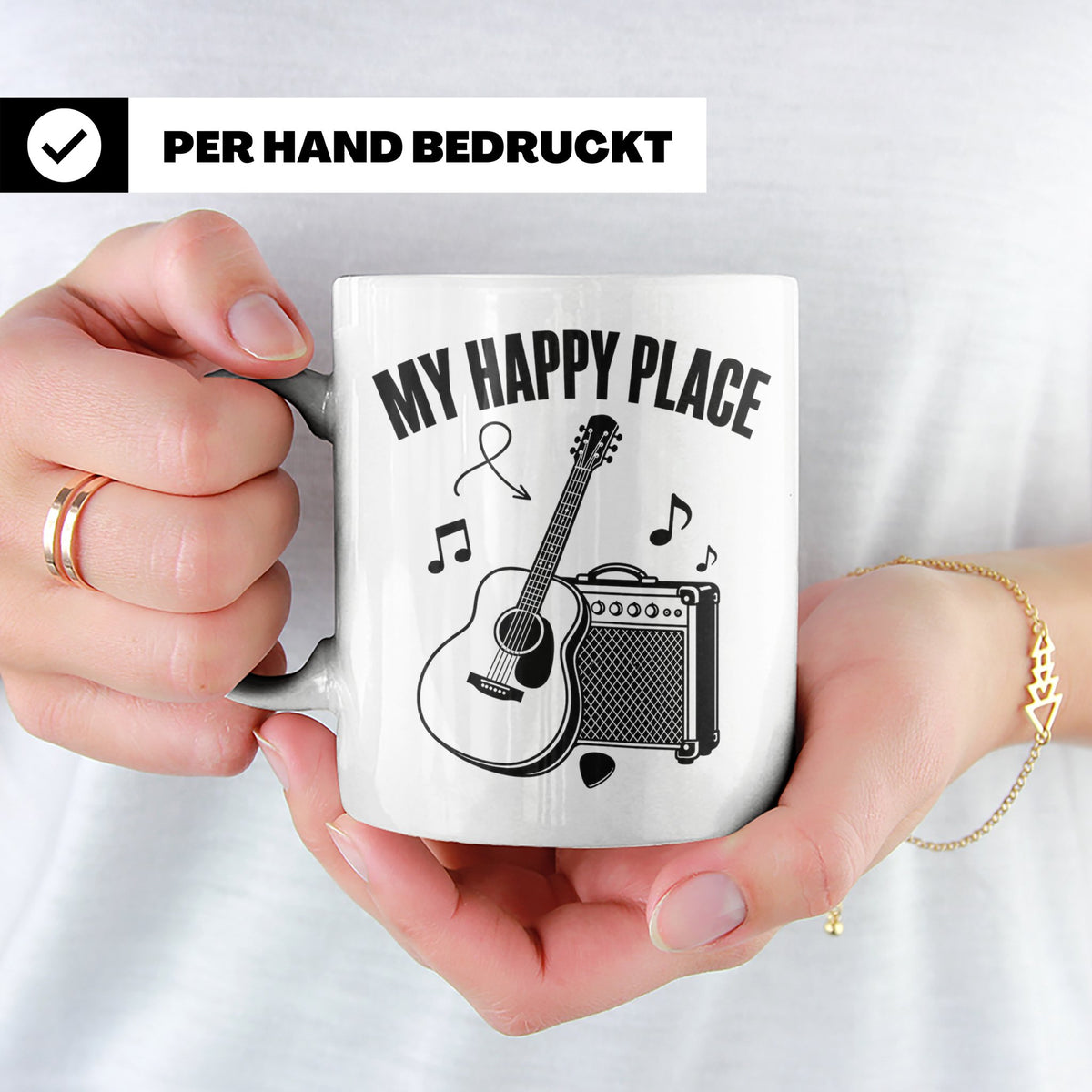 Gitarristen Tasse My Happy Place Spruch Akustikgitarre & Ver – Weiß [farbe:weiß]