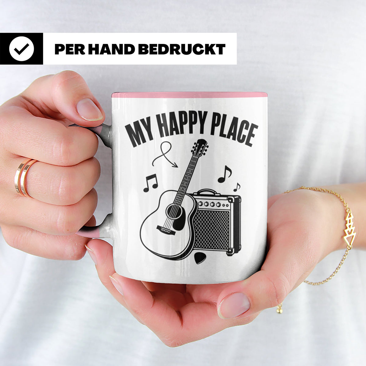 Gitarristen Tasse My Happy Place Spruch Akustikgitarre & Ver – Rosa [farbe:rosa]