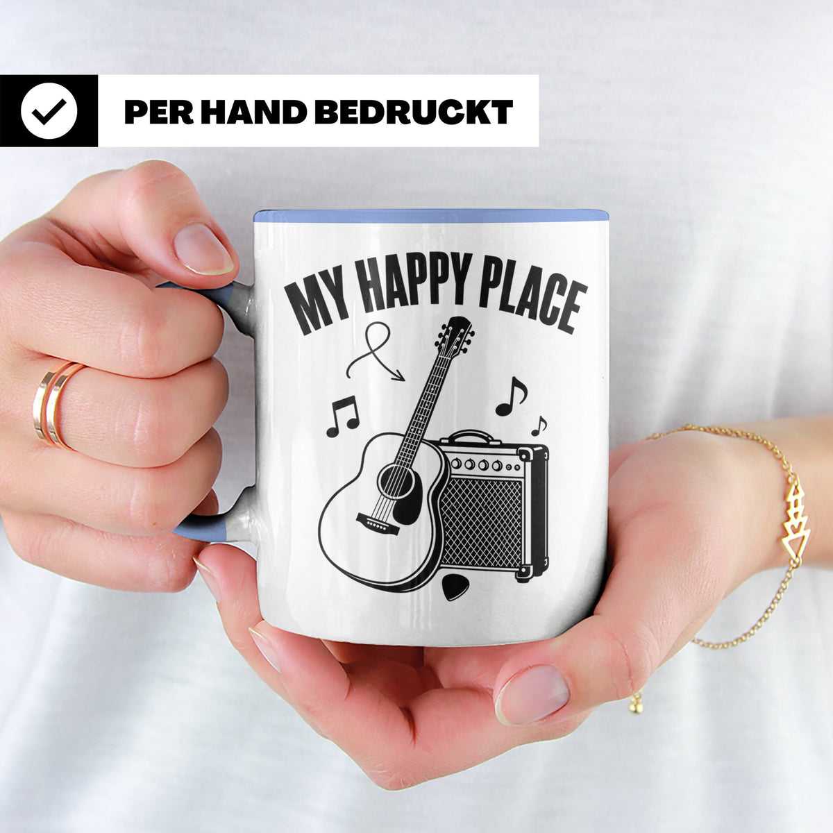 Gitarristen Tasse My Happy Place Spruch Akustikgitarre & Ver – Blau [farbe:blau]