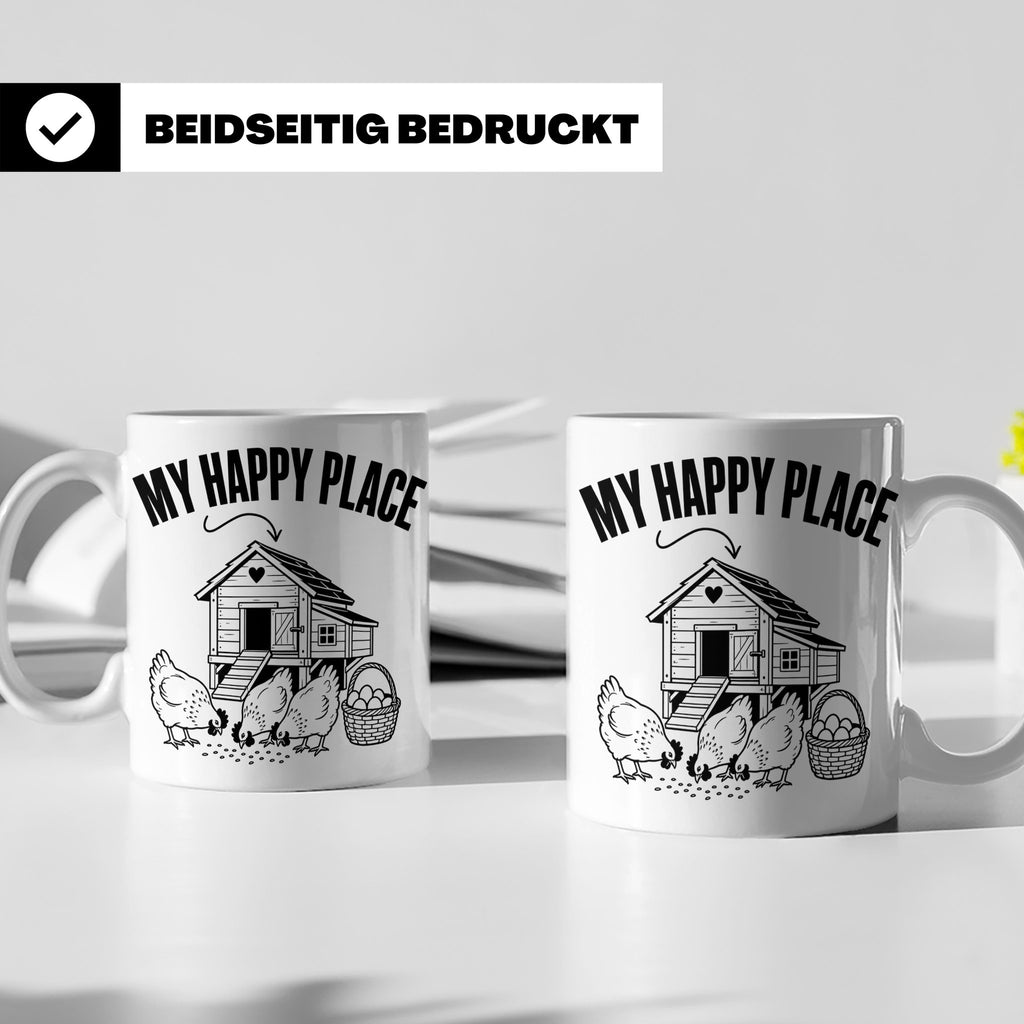 Hühner Tasse My Happy Place Hühnerstall lustiger Spruch für  – Weiß [farbe:weiß]