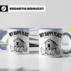 Hühner Tasse My Happy Place Hühnerstall lustiger Spruch für  – Blau [farbe:blau]